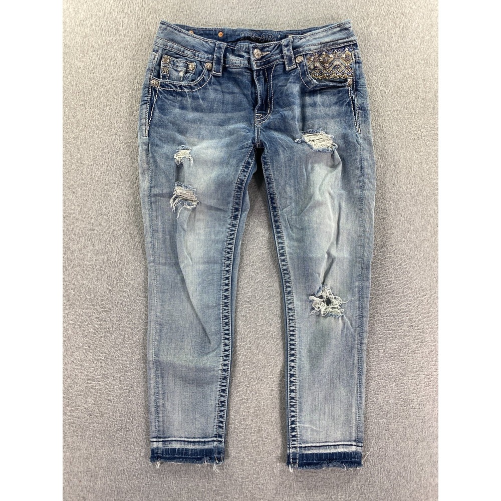 Miss Me Jeans Womens 29 (29x26) Skinny Ankle Embellished Embroidered Bling Y2K‎